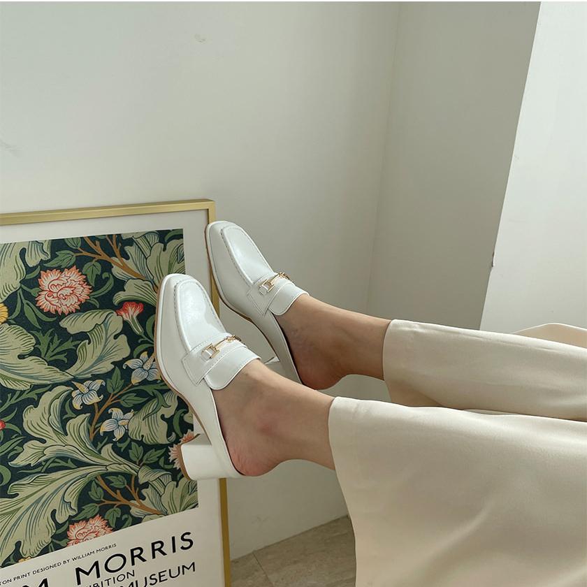 ミュール ローファー サンダル スクエアトゥ ビット モチーフ