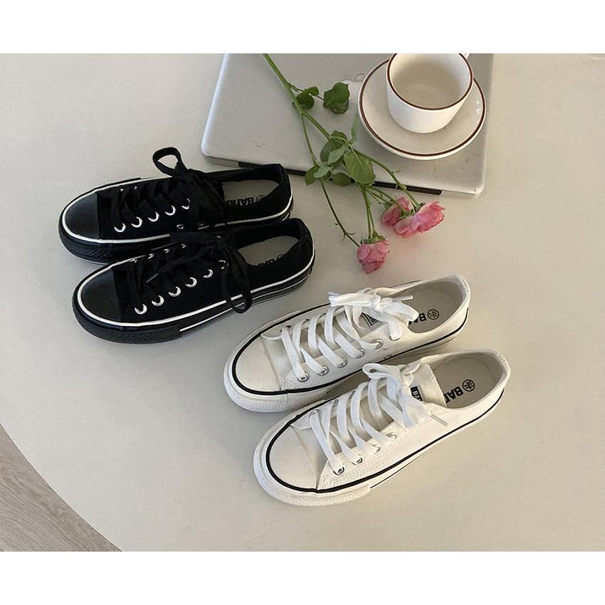 スニーカー キャップトゥ 靴紐 コットン生地 厚底 フラット レディース 黒 白 ブラック ホワイト 歩きやすい スリッポン カジュアル 安い 靴 婦人靴 韓国 O 4870 Deciliter デシリットル 通販 Yahoo ショッピング