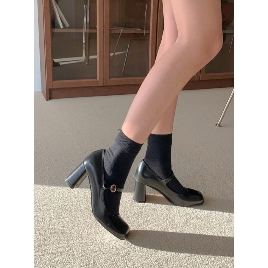 パンプス フロントストラップ オブリークトゥ レディース ハイヒール