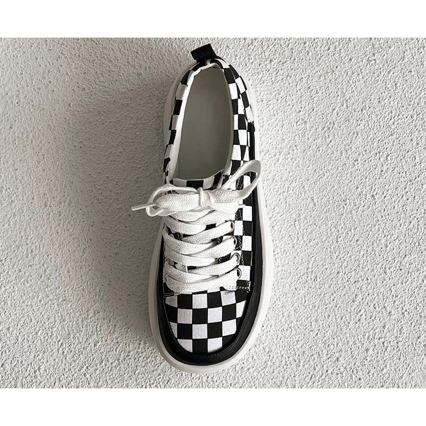 スニーカー 靴紐 厚底 ウェッジソール フラット レディース 黒 白