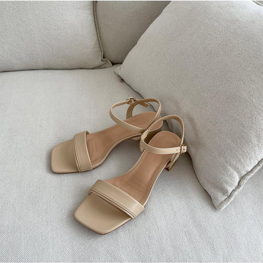 サンダル アンクルストラップ レディース チャンキーヒール 太