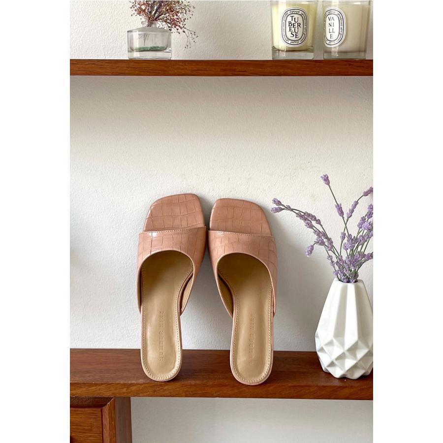 ミュール サンダル クロコダイル ワニ柄 型押し レディース ミドル