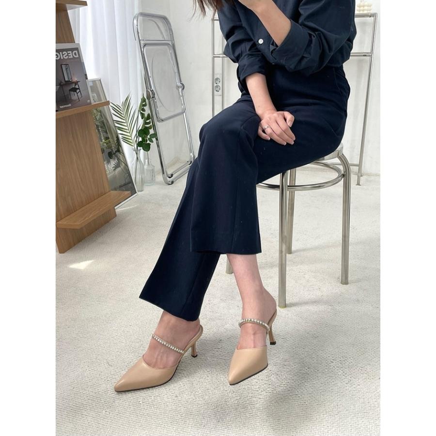 ミュール サンダル ラインストーン ストラップ ポインテッドトゥ