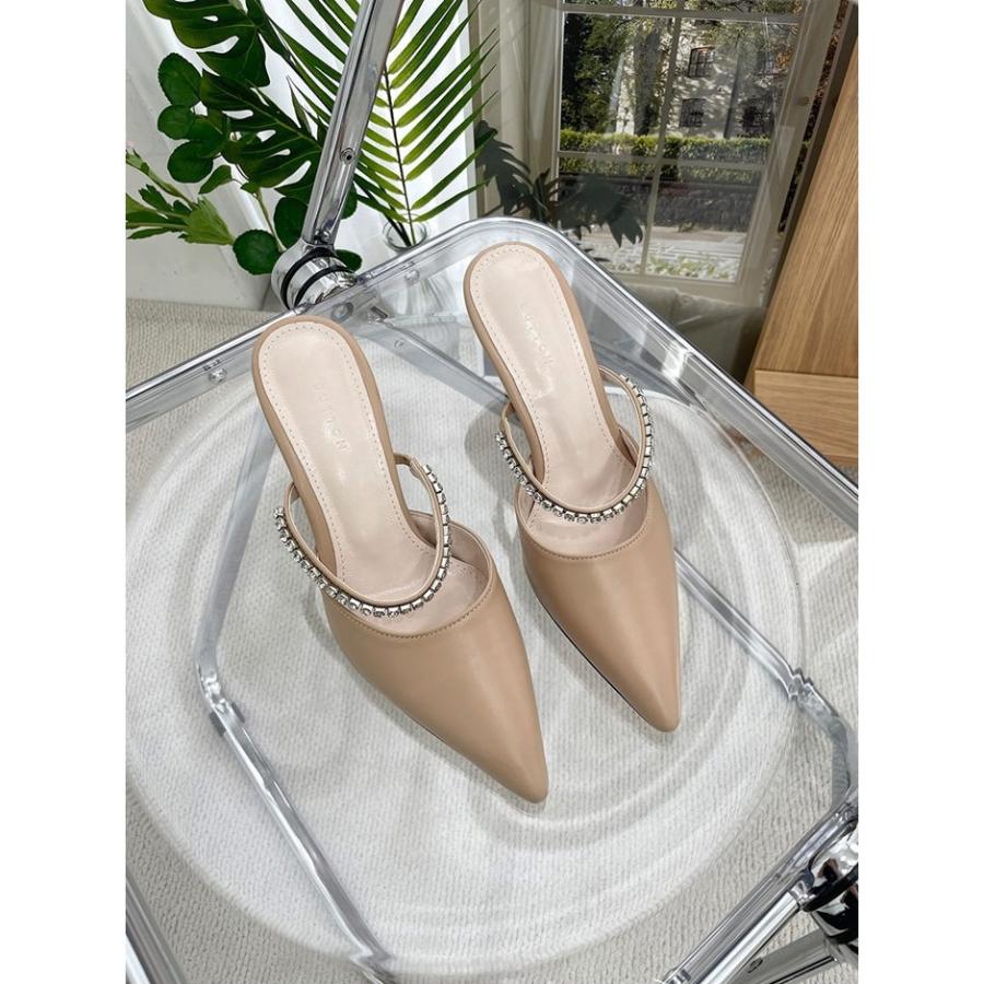 ミュール サンダル ラインストーン ストラップ ポインテッドトゥ