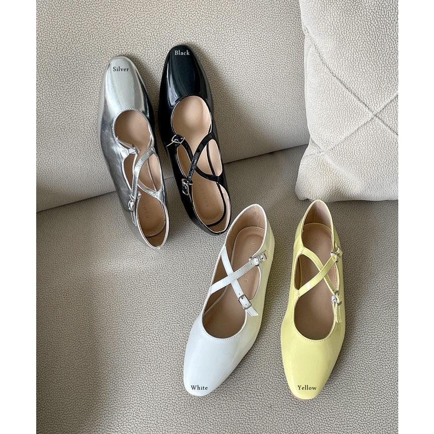 バレエシューズ パンプス フロントストラップ クロス フラット