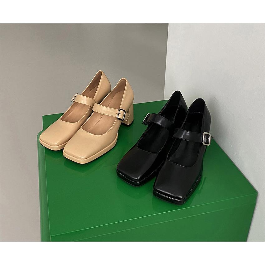 パンプス スクエアトゥ ストーム フロントストラップ レディース