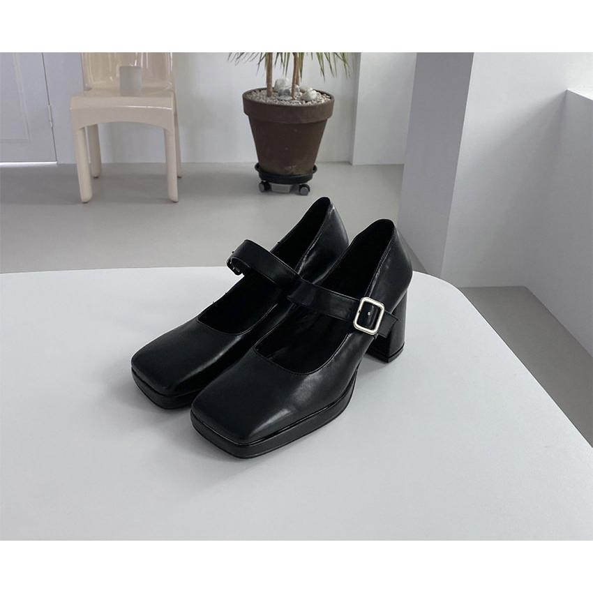 パンプス スクエアトゥ ストーム フロントストラップ レディース