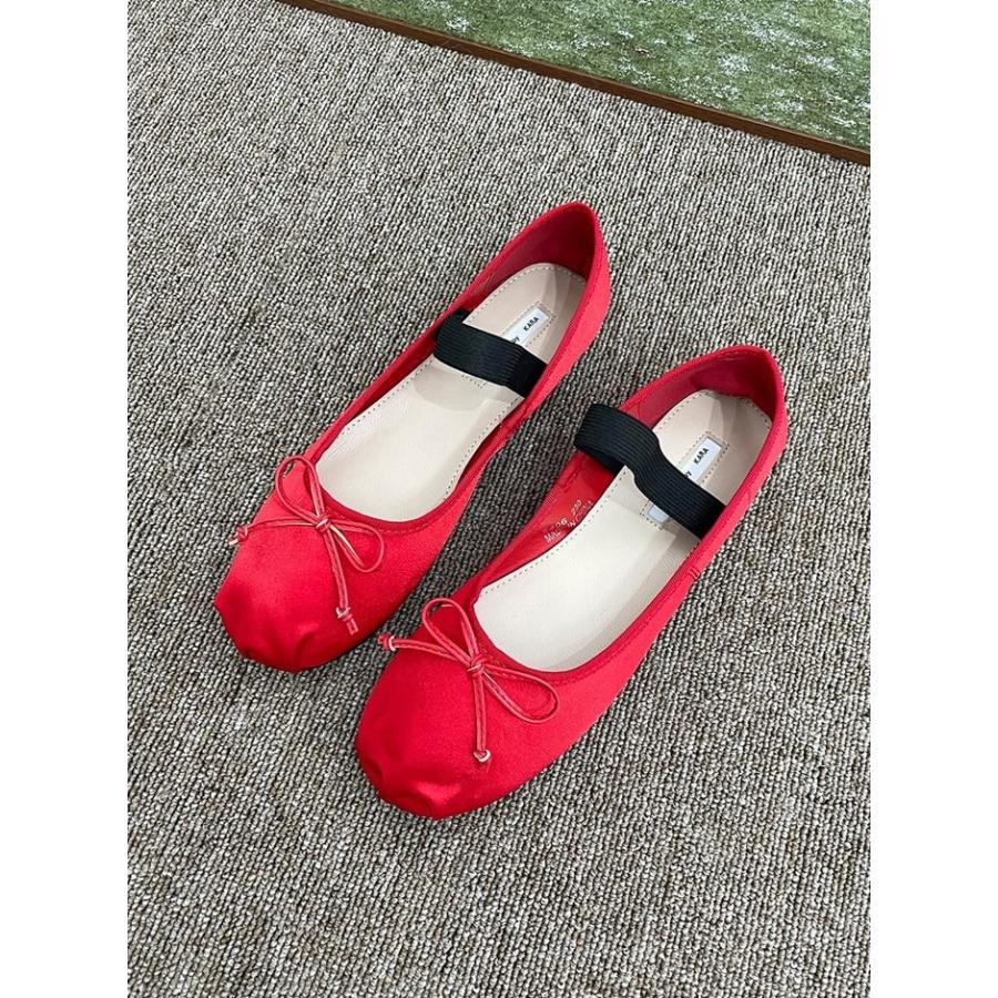 バレエシューズ パンプス ストラップ りぼん リボン フラット サテン 