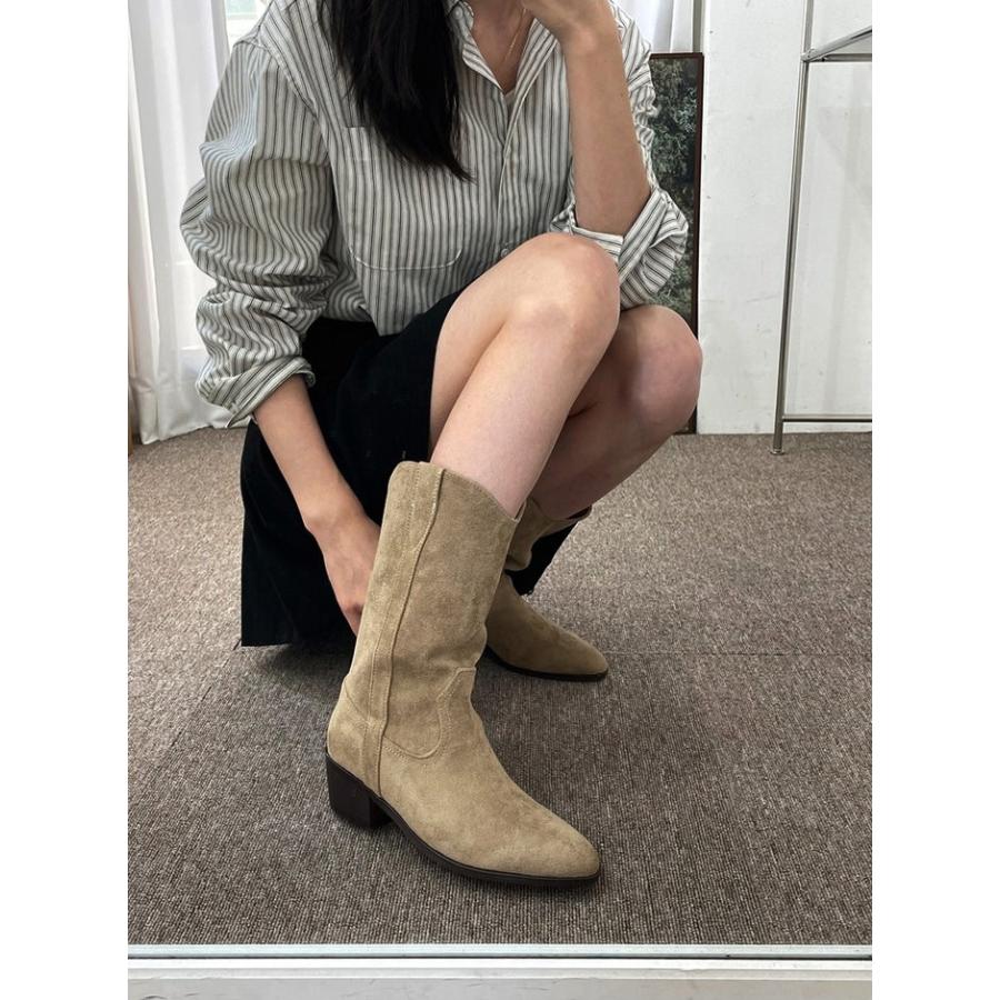 ミドルブーツ ウエスタンブーツ ポインテッドトゥ スエード レディース