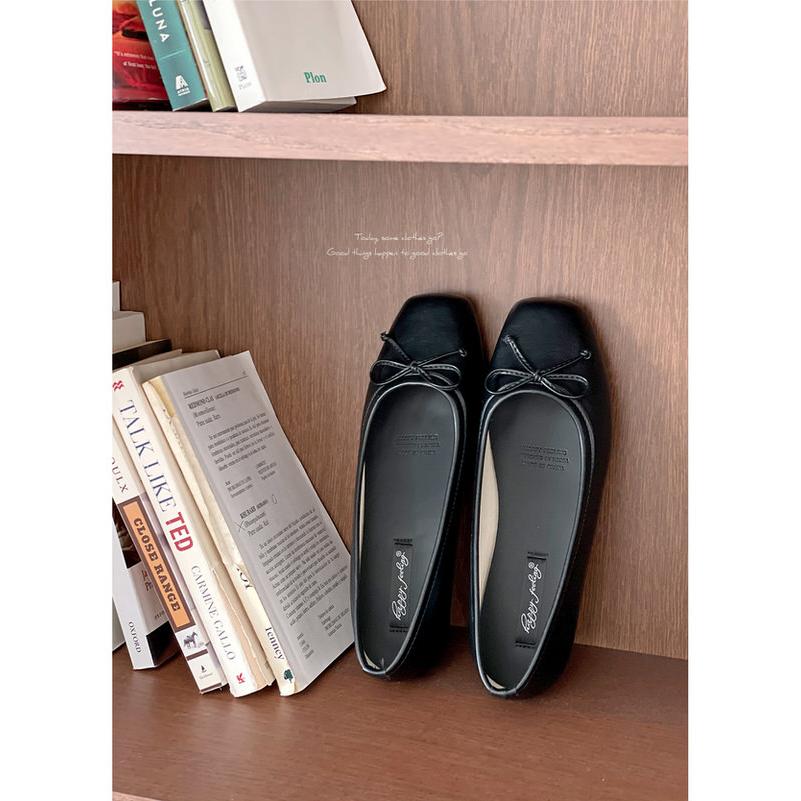 バレエシューズ パンプス スクエアトゥ りぼん フラット レディース