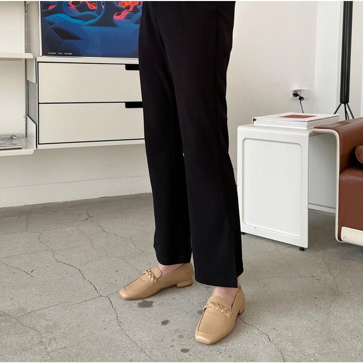 ローファー 天然牛革 編み込み モチーフ スクエアトゥ フラット