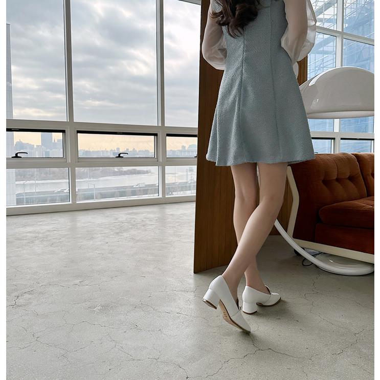 ローファー 天然牛革 メタル モチーフ スクエアトゥ レディース チャン