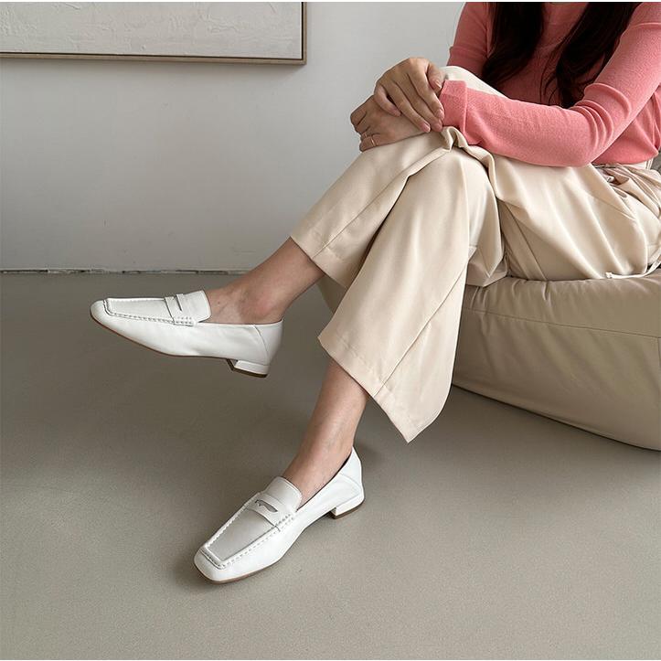 ローファー コインローファー 天然牛革 スクエアトゥ レディース