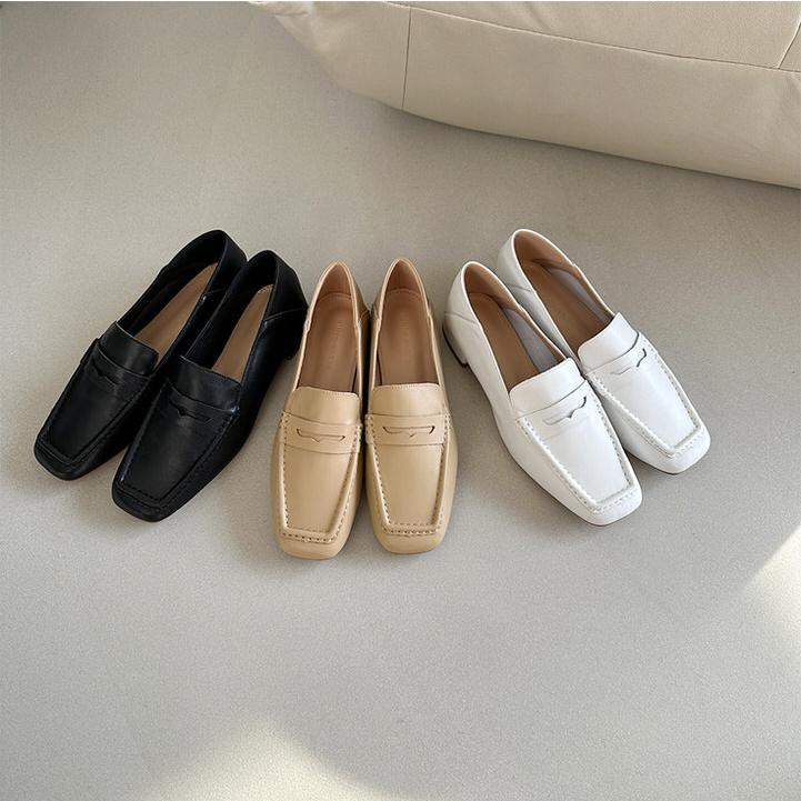 ローファー コインローファー 天然牛革 スクエアトゥ レディース