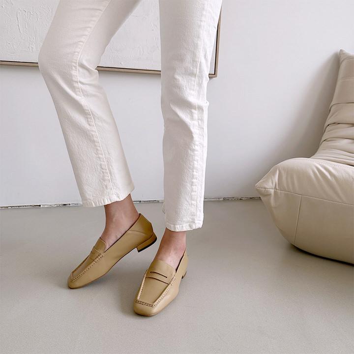 ローファー コインローファー 天然牛革 スクエアトゥ レディース