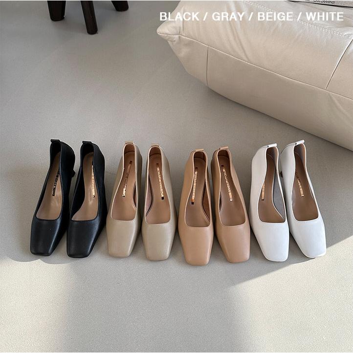 パンプス 天然牛革 プレーン スクエアトゥ レディース ミドル