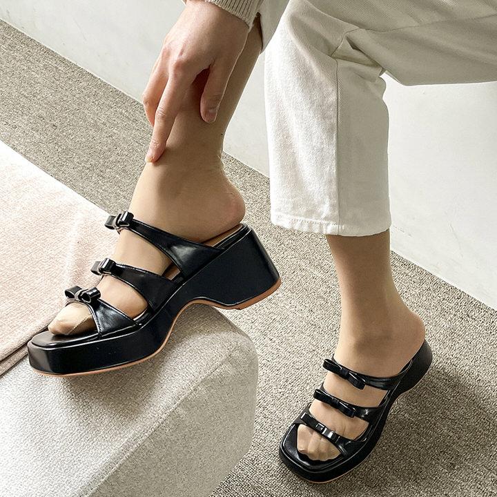 サンダル りぼん リボン 厚底 ウェッジソール ウェッジヒール