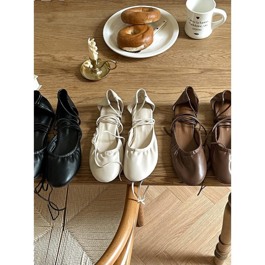 バレエシューズ パンプス レースアップ 紐 ヒモ セパレート フラット
