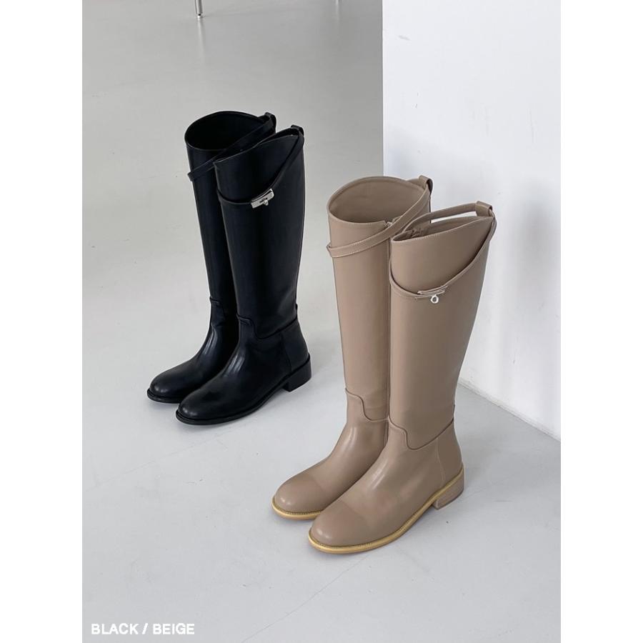 ロングブーツ ジョッキーブーツ キーモチーフ 鍵 フラット レディース