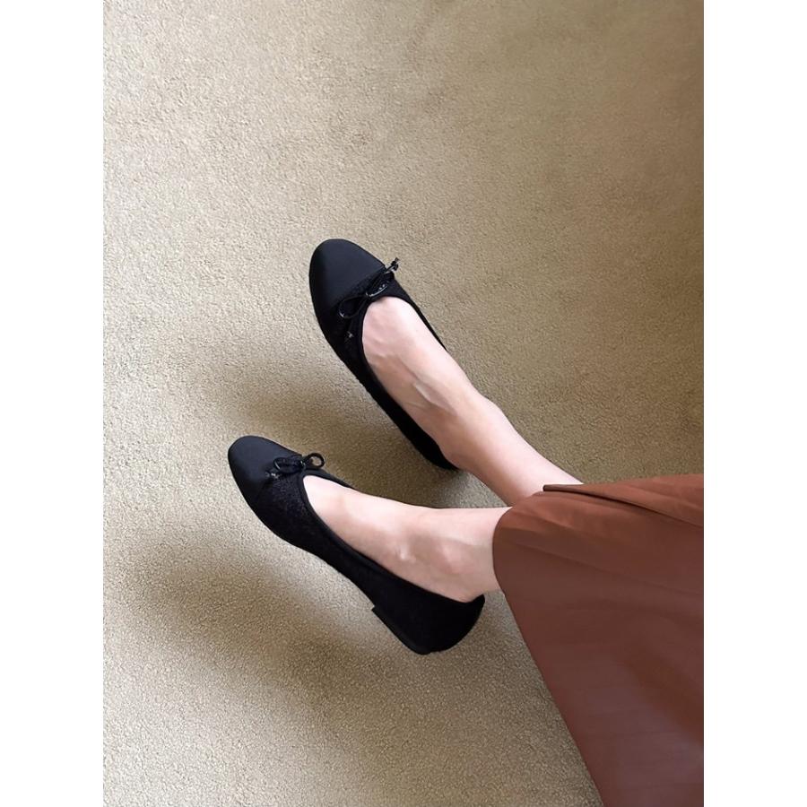 バレエシューズ パンプス りぼん リボン ツイード キャップトゥ