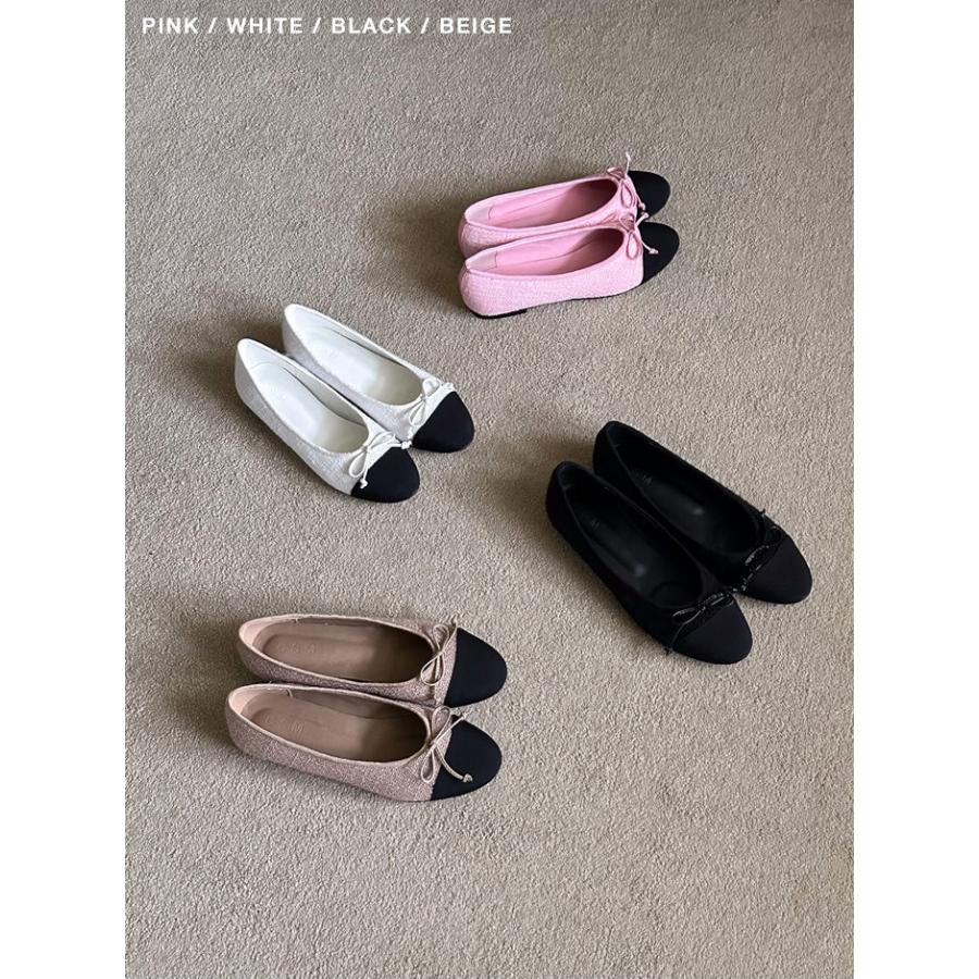 バレエシューズ パンプス りぼん リボン ツイード キャップトゥ