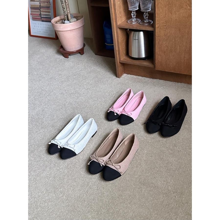 バレエシューズ パンプス りぼん リボン ツイード キャップトゥ