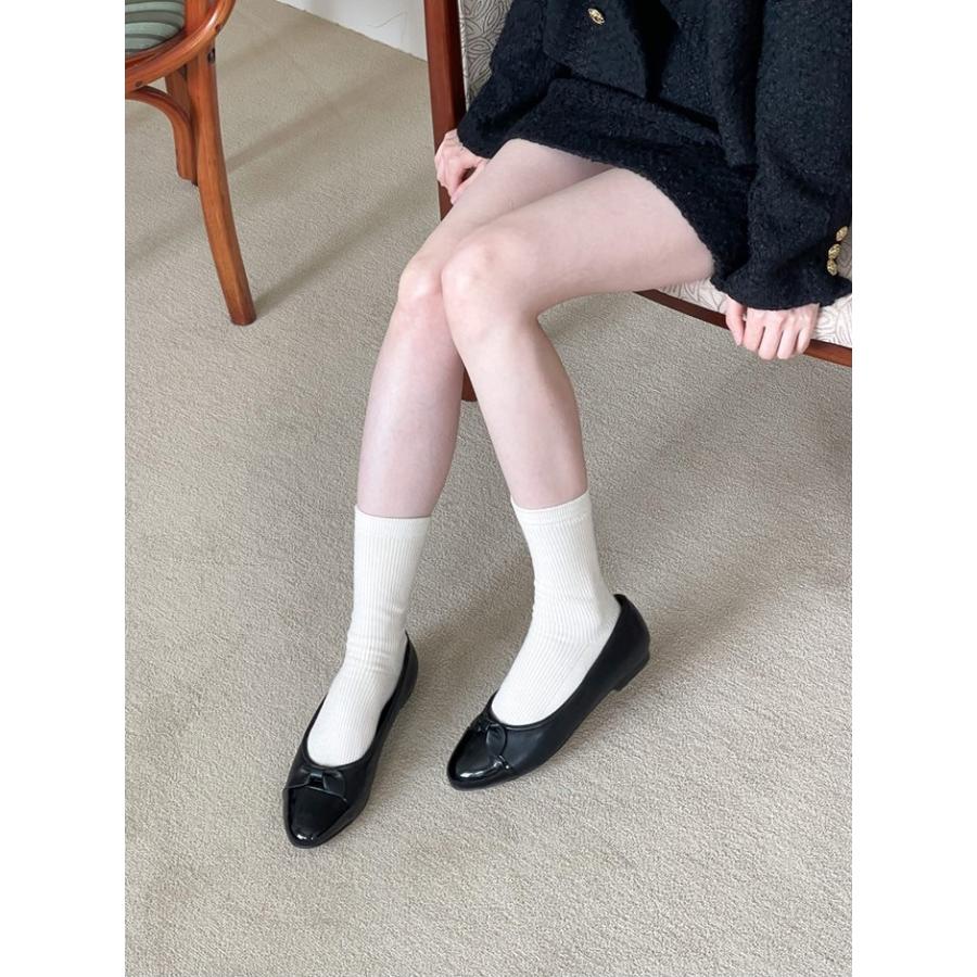 バレエシューズ パンプス りぼん リボン キャップトゥ フラット