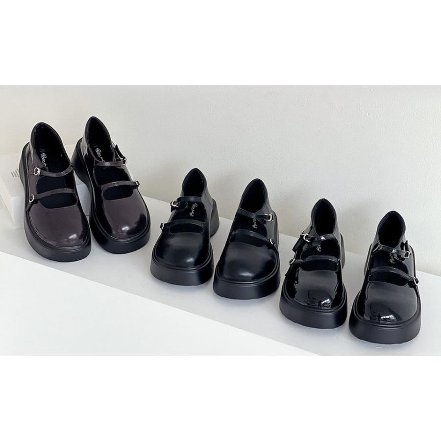 ローファー オブリークトゥ 二連 ストラップ 厚底 ウェッジソール