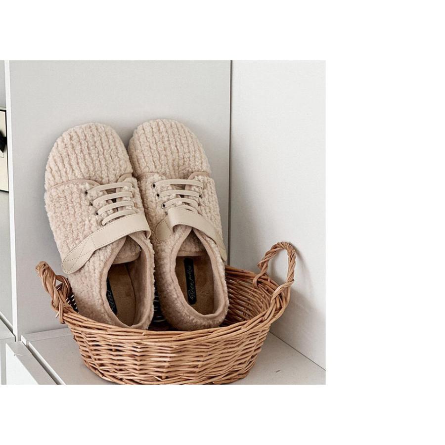 フラットシューズ スニーカー オックスフォード フェイクファー 面