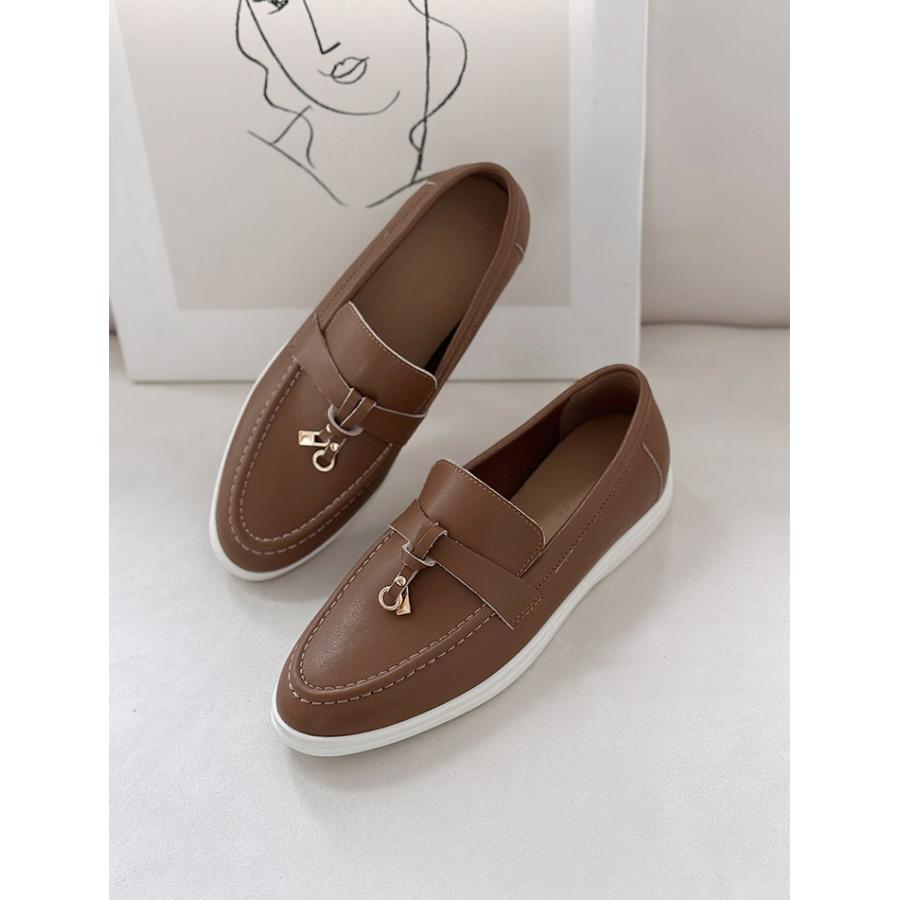 ローファー スリッポン 天然牛革 フラット レディース ローヒール 黒