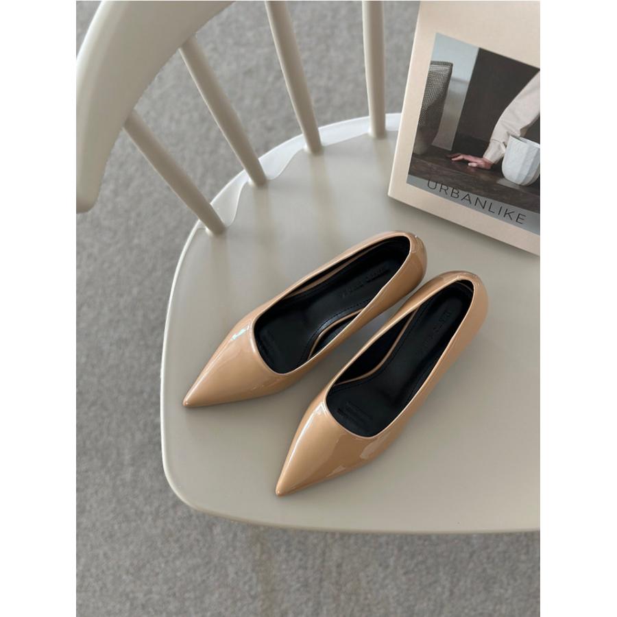 パンプス ポインテッドトゥ プレーン レディース ミドルヒール 黒 茶