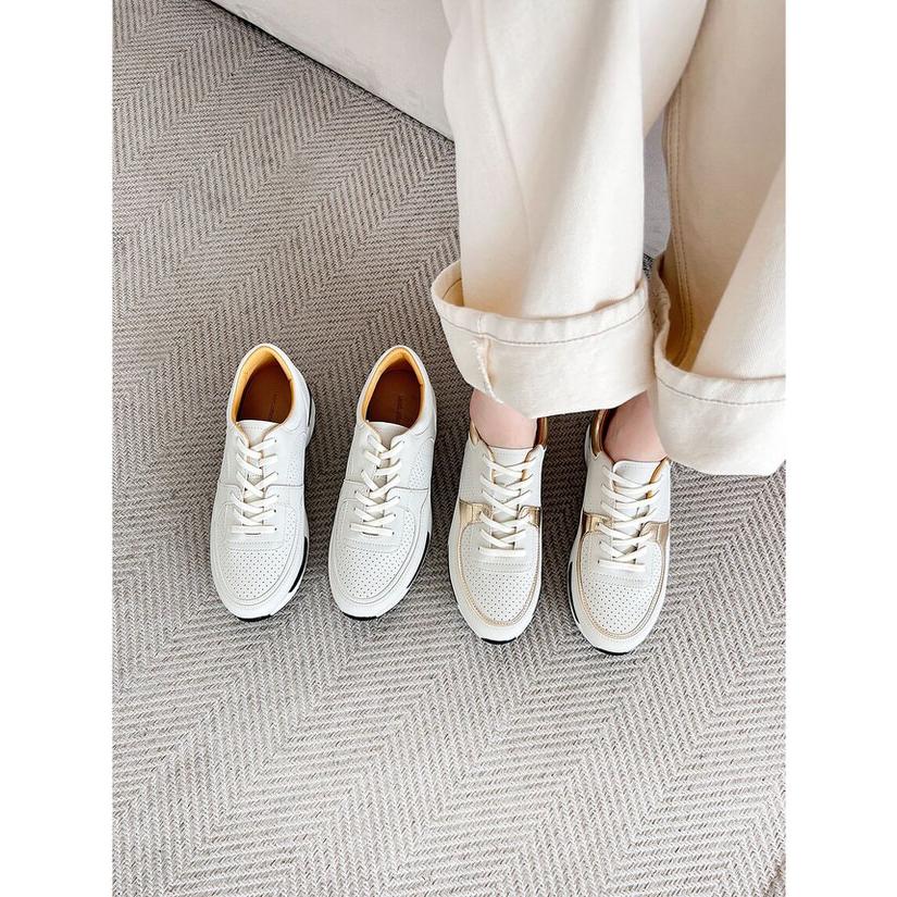 スニーカー レディース ローヒール 金 ゴールド アイボリー 歩き