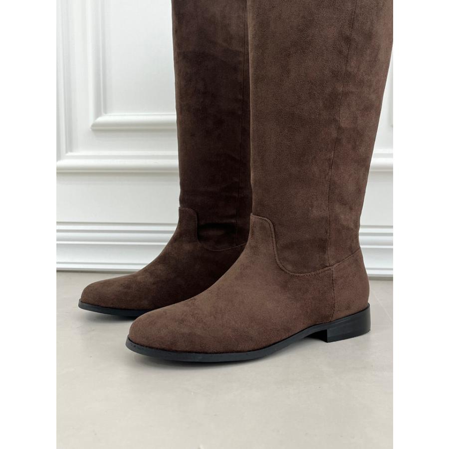 ロングブーツ ジョッキーブーツ レザー スエード フラット レディース