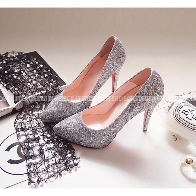 Christian Louboutin グリッターシルバー パンプス 楽天市場】Christian Louboutin ヒールパンプス グリッター