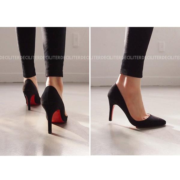 パンプス スエード 黒 ブラック ポインテッドトゥ レディースシューズ