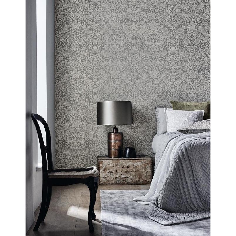 壁紙 張替え クロス おしゃれ 輸入壁紙 ウィリアムモリス Pure Morris ピュアモリス いちご泥棒 グレー ビーズ付 ストロベリーチーフ インテリアショップ デコール 通販 Yahoo ショッピング