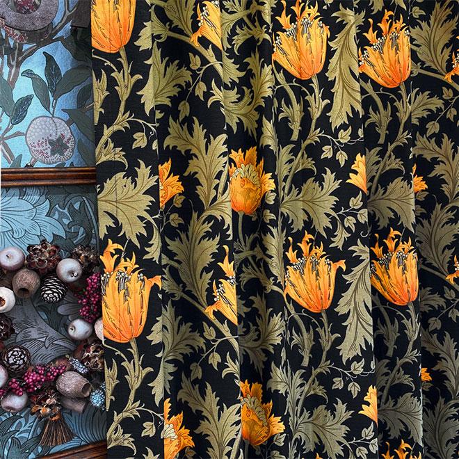 半幅帯　長尺ウィリアムモリス　ピンパーネル×アネモネ　オフホワイト　リバーシブル ウィリアムモリス 半幅帯 アネモネ コンプトン リバーシブル