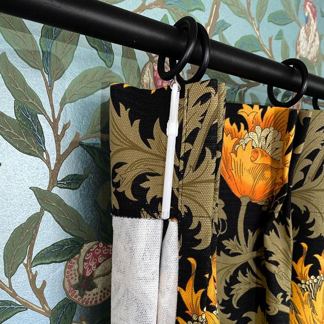 カーテン モリス柄 W180×H180 1.5倍ヒダ 2つ山ヒダ アネモネ 花柄