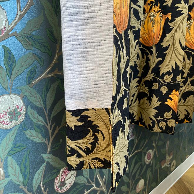 カーテン モリス柄 ウィリアムモリス W200×H180 2倍ヒダ 3つ山ヒダ