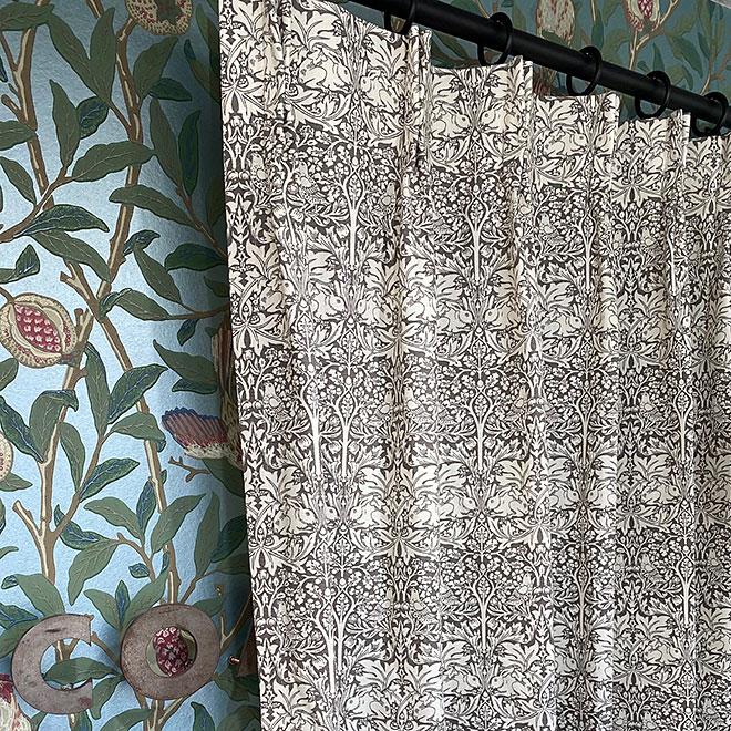 モリス　カーテン　ハギレ ウィリアムモリス カフェカーテン4枚セット いちご泥棒 ハンドメイド