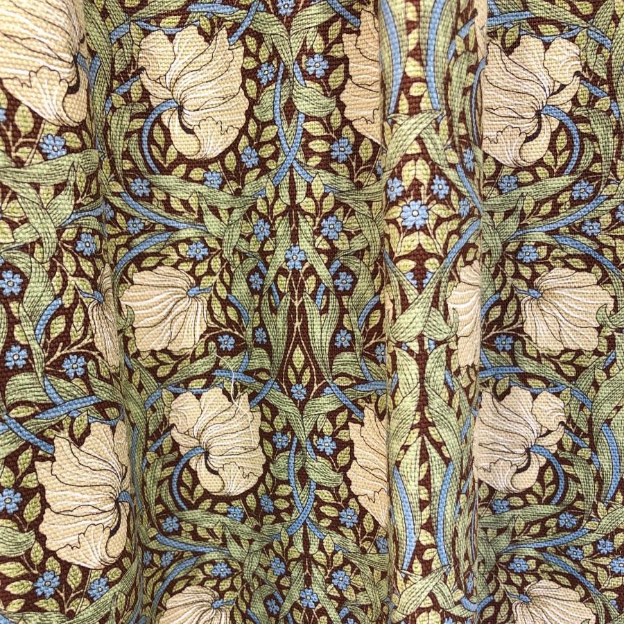 カーテン モリス柄 ピンパネルブラウン 巾180 遮光 裏地付き 1.5倍ヒダ