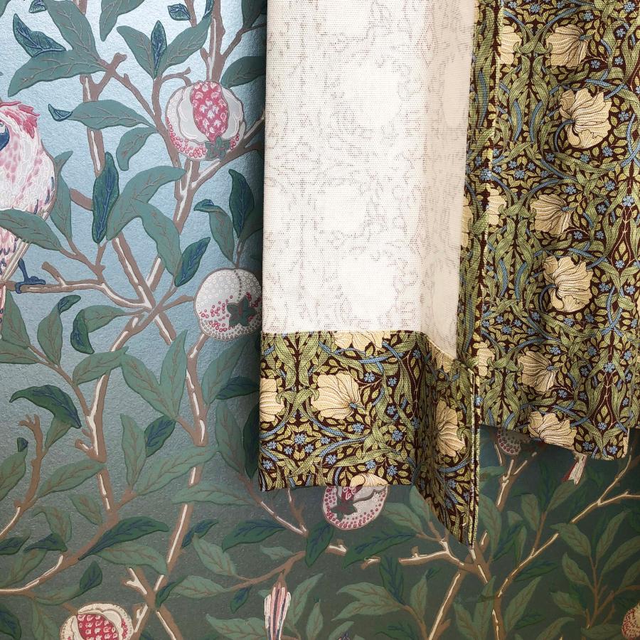 カーテン モリス柄 ピンパネルブラウン 巾180 遮光 裏地付き 1.5倍ヒダ