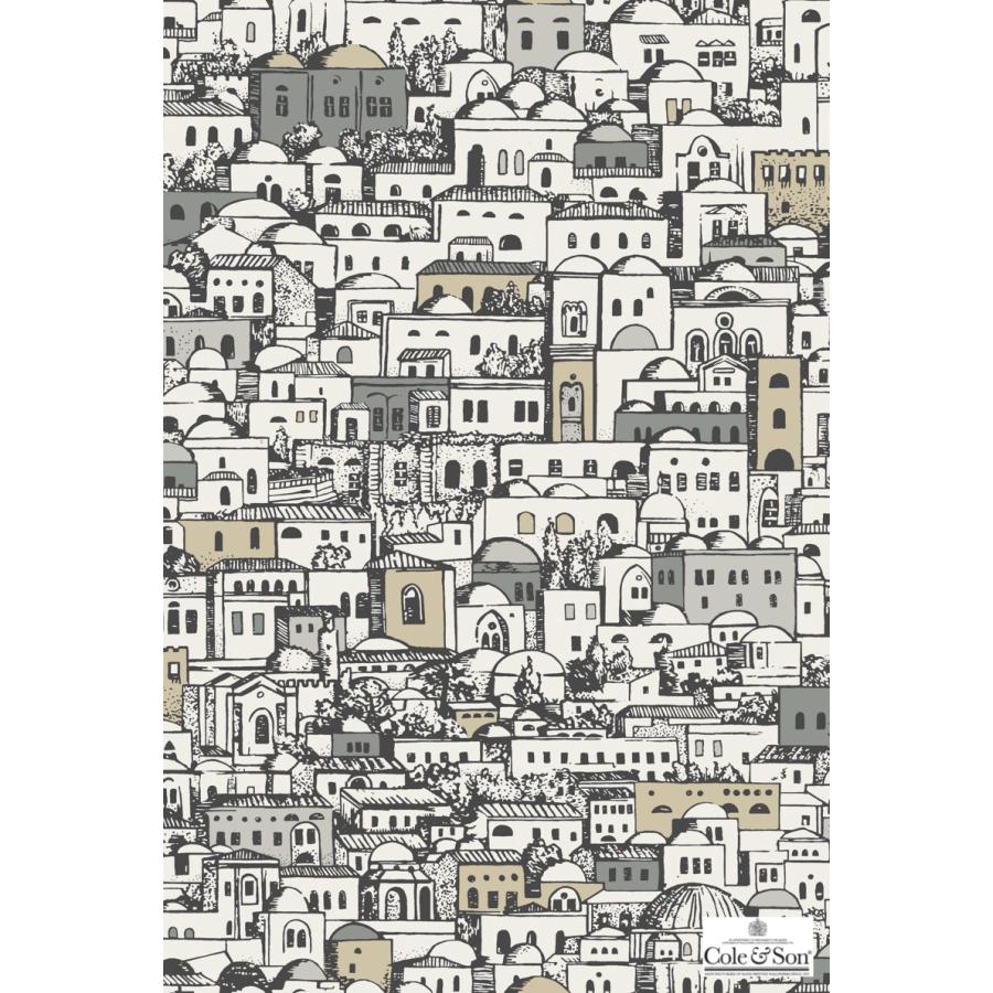 地中海沿岸 街並み 風景 家々 絵本風 フォルナセッティ Cole＆Son コール\u0026サン 貼り換え リノベ DIY 自分で 不織布 テシード 短納期の画像