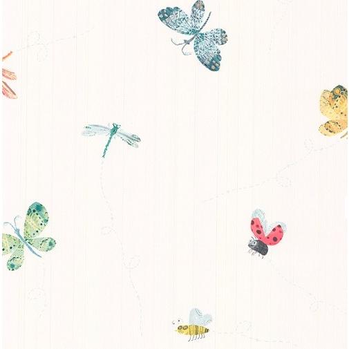 壁紙 張り替え おしゃれ 輸入 おすすめ Picturebook W561 01 ホワイト 白 昆虫 てんとう虫 蝶 トンボ キッズ 子供部屋 絵本 W561 01 インテリアショップ デコール 通販 Yahoo ショッピング