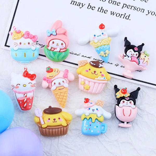 スイーツになったかわいい動物たち 10種類☆うさぎ ねこ いぬ☆貼り デコパーツ動物キャラクター 10個