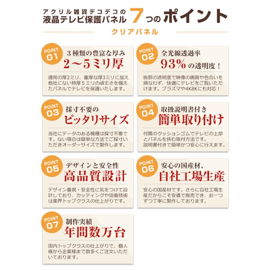 有機EL対応 液晶テレビ保護パネル 46型 46インチ ストッパー付き クリアパネル 特厚5ミリ 光沢グレア仕様 45 46 47V対応 テレビ画面保護カバー 地震対策 CLIERL｜decodecoshop｜05