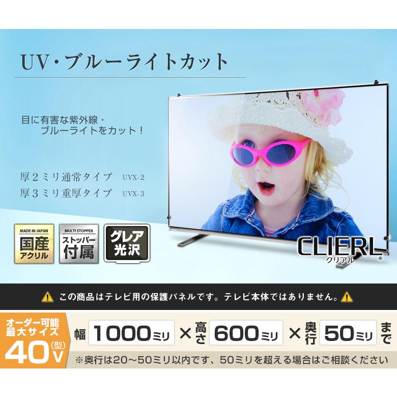 液晶テレビ保護パネル 40型 40インチ UV・ブルーライトカット ストッパー付き 厚2ミリ通常 光沢グレア仕様 39 40V対応 保護カバー 有機EL 地震対策 CLIERL｜decodecoshop｜02