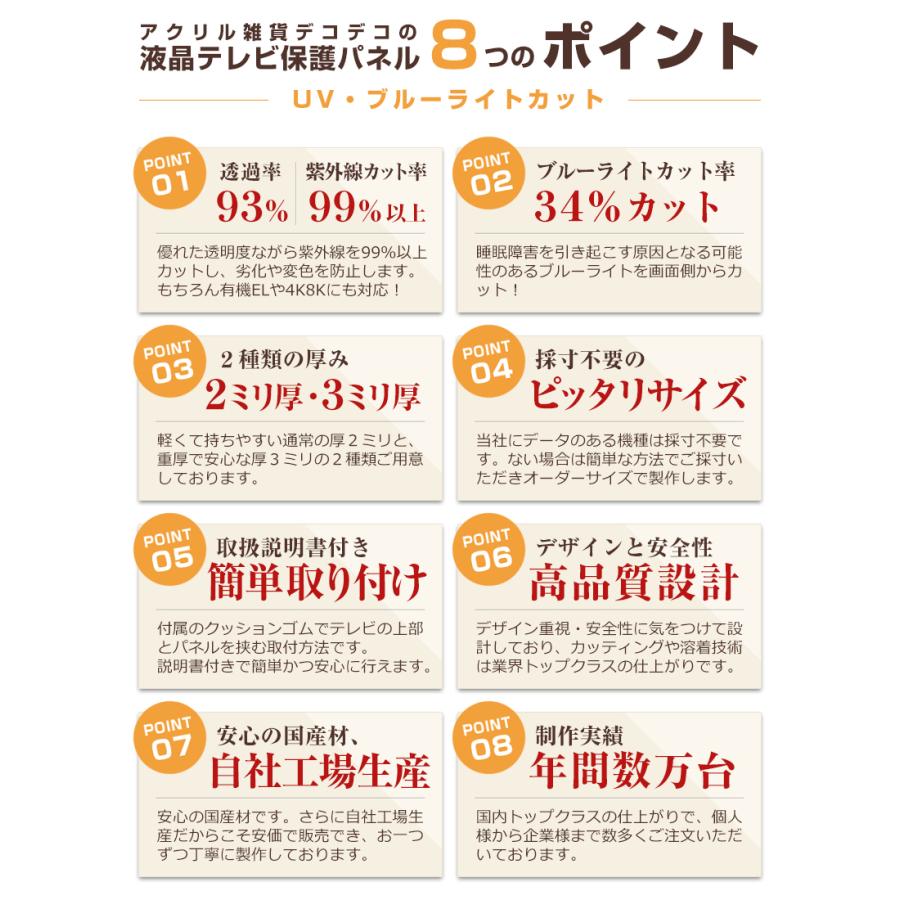 有機el対応 液晶テレビ保護パネル65型 65インチ Uv ブルーライトカット ストッパー付き 厚2ミリ通常 光沢グレア仕様 65v対応 保護カバー 地震対策 Uvx2 65 アクリル雑貨デコデコ 通販 Yahoo ショッピング