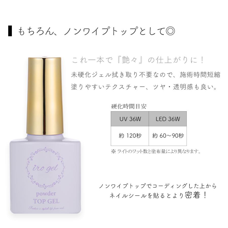 [ネコポス送料無料]紫ラベル irogel パウダートップジェル ノンワイプタイプ パウダーの定着が段違い セルフネイル うるうるネイル  ジェルネイル | irogel | 03