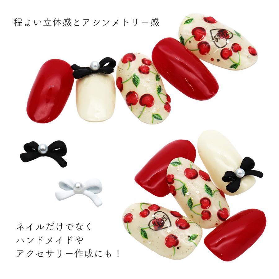 商品説明必読!!りぼんネイルパーツ❤︎黒 ネコポス送料無料]ネイルパーツ パール付きモノクロリボンパーツ